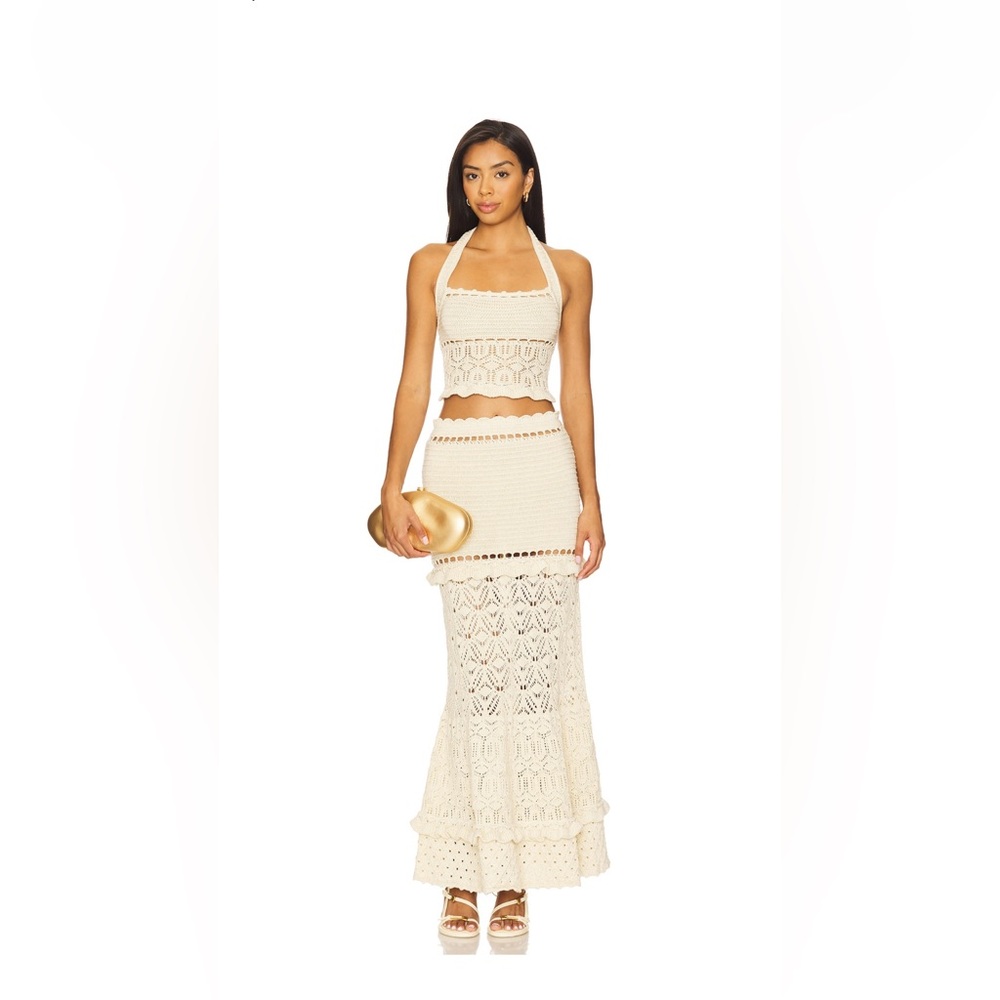 Retrofete Cream Crochet Maxi Skirt